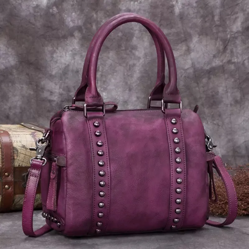 Rivet Womens Genuine Leather Shoulder Bags Small Leather Crossbody Bag