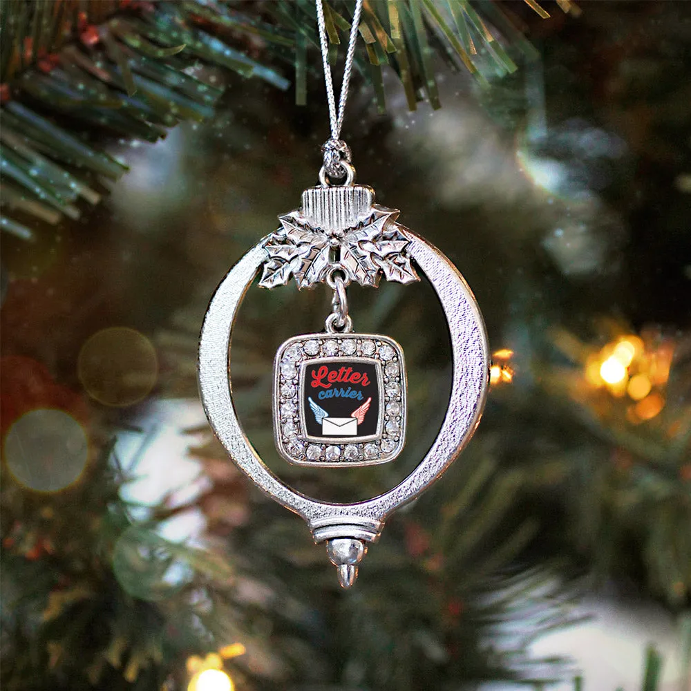 Silver Letter Carrier Square Charm Holiday Ornament