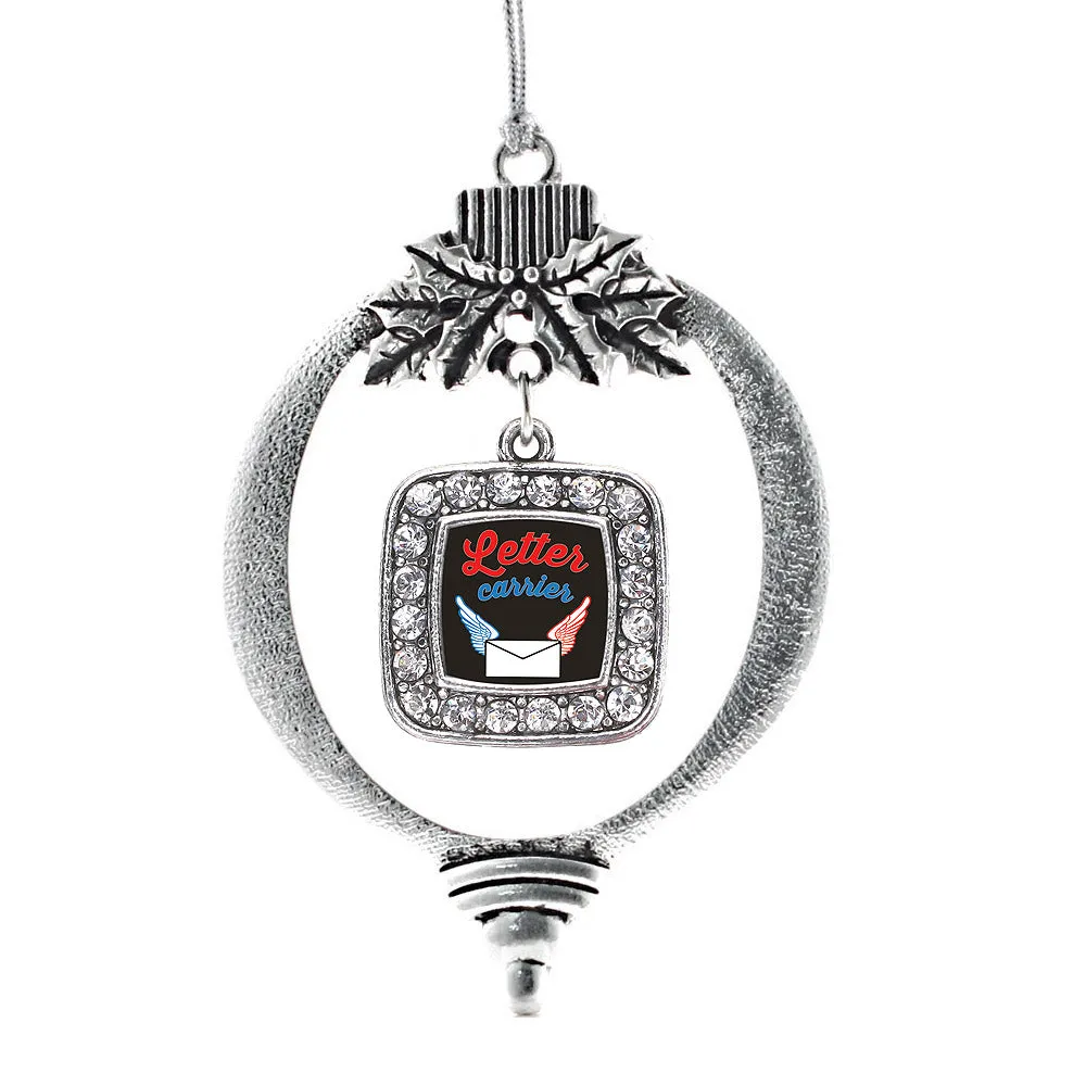 Silver Letter Carrier Square Charm Holiday Ornament