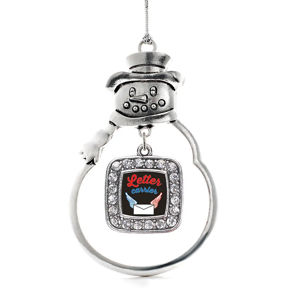 Silver Letter Carrier Square Charm Snowman Ornament