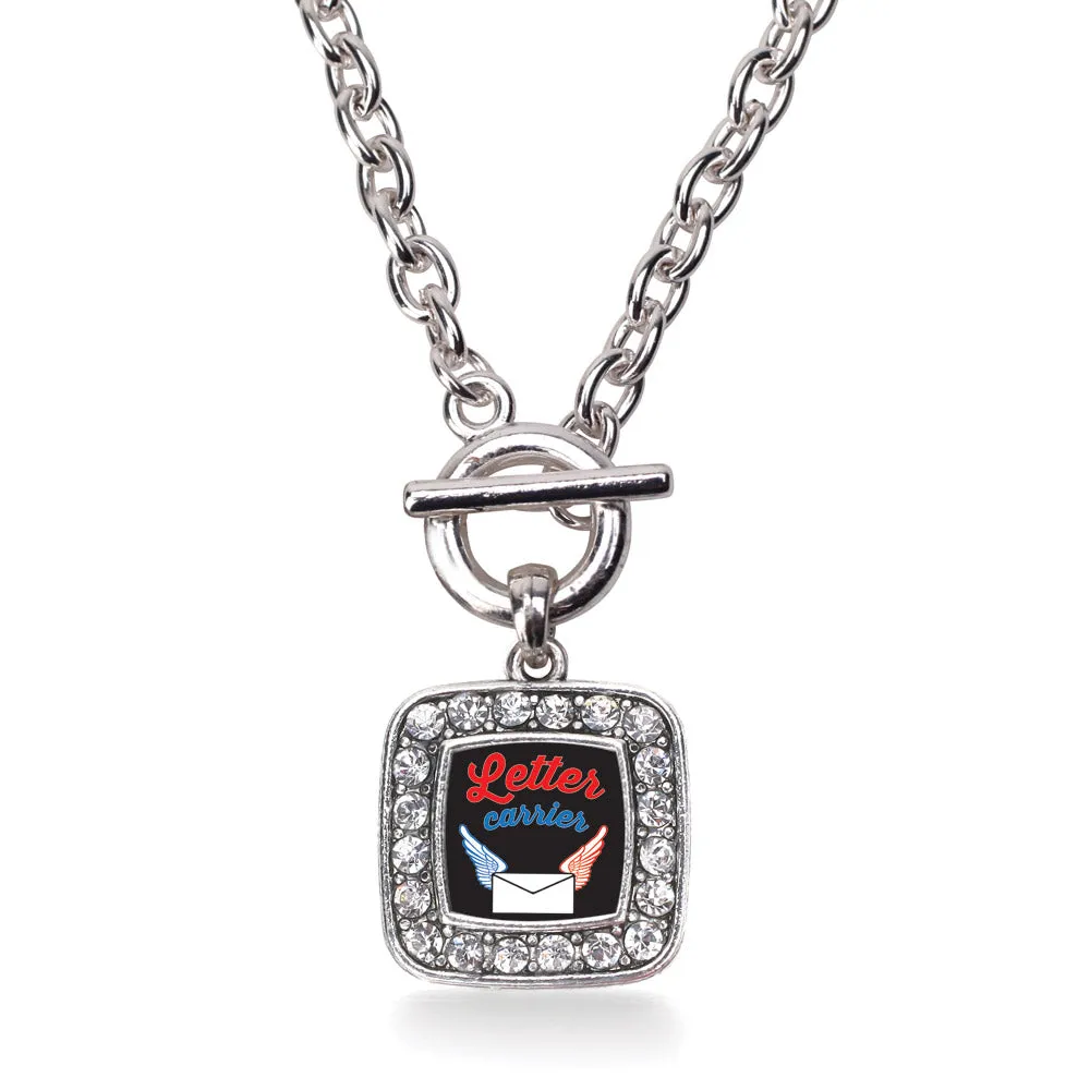 Silver Letter Carrier Square Charm Toggle Necklace