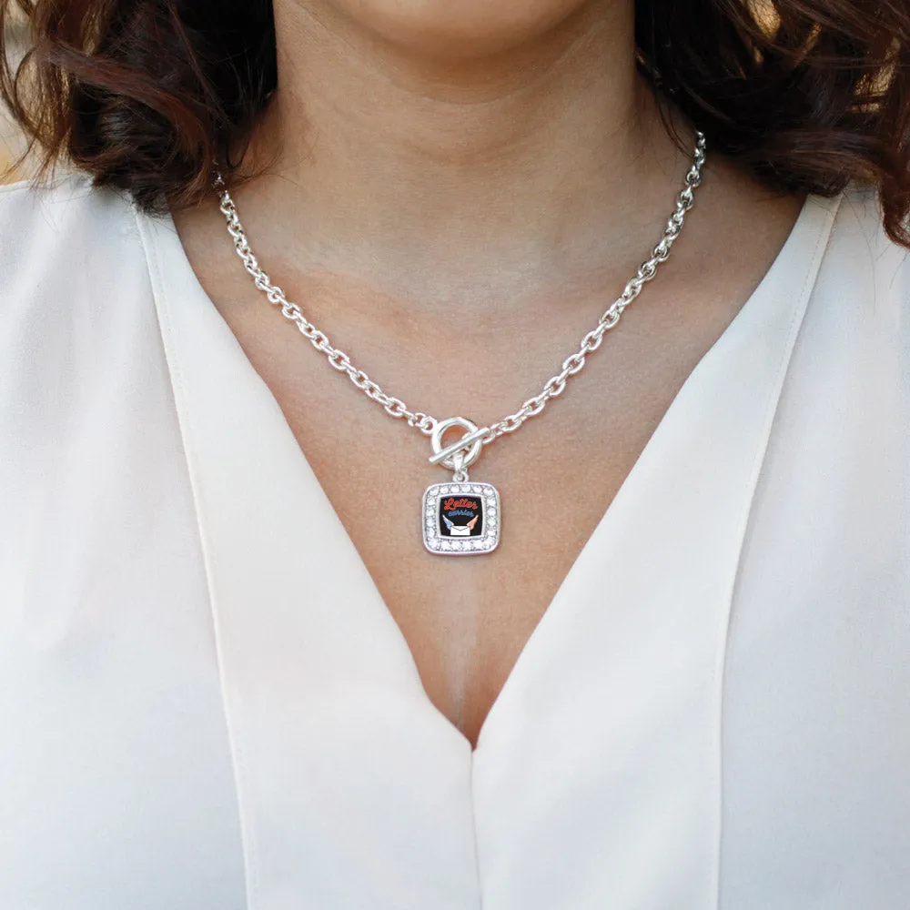 Silver Letter Carrier Square Charm Toggle Necklace
