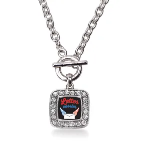 Silver Letter Carrier Square Charm Toggle Necklace