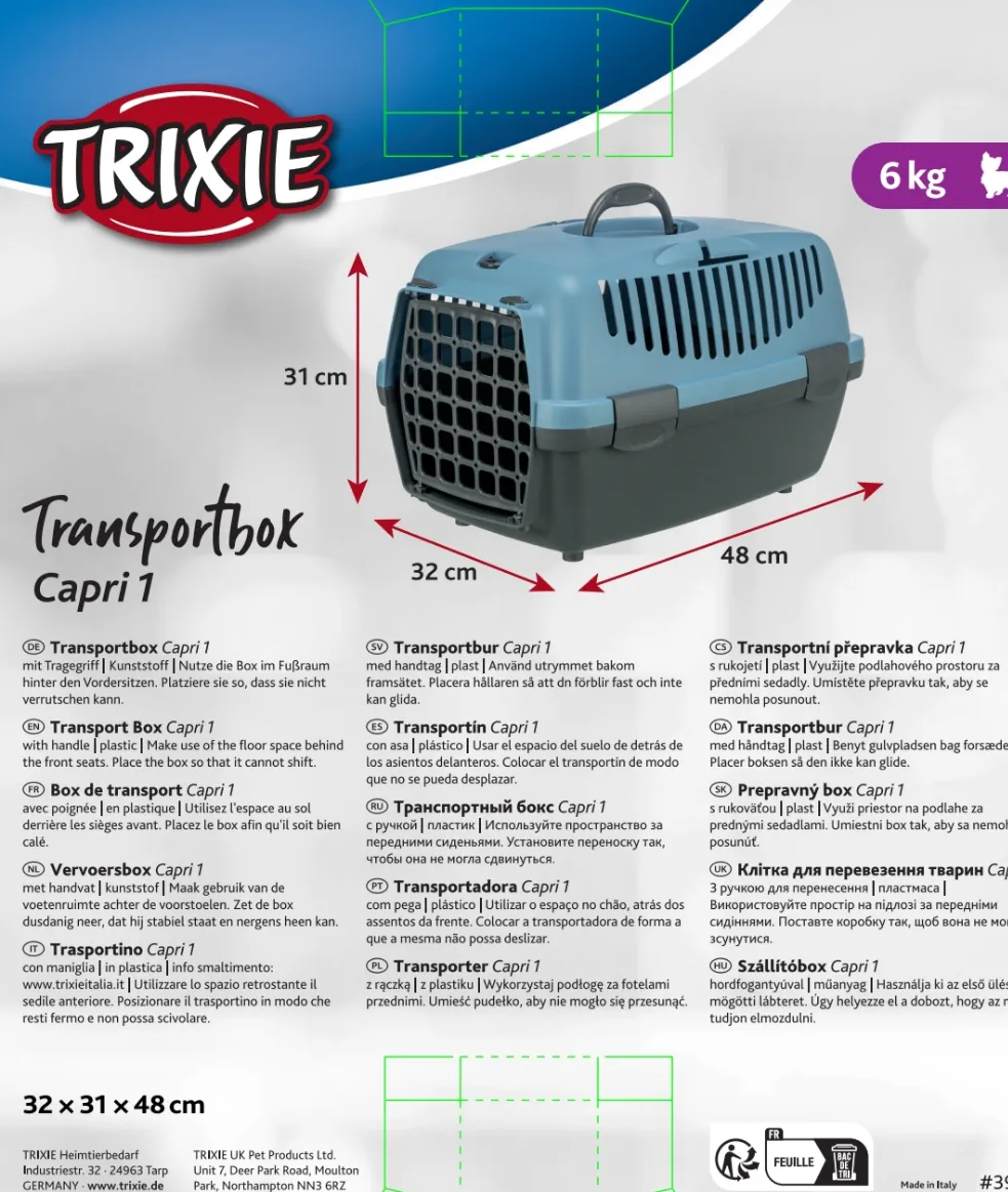 Trixie | Small Pet, Puppy & Kitten Transport Box | XS Capri 1 - Light Grey & Yellow