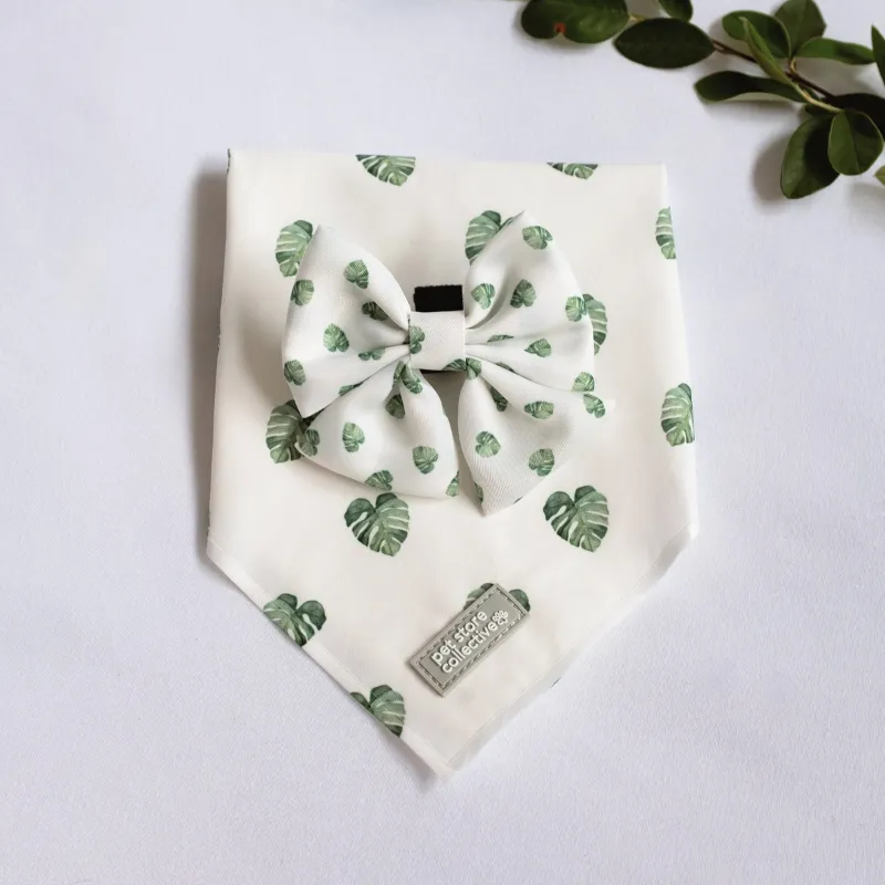 Tropical Monstera Pet Bandana & Bow Tie Set for Pets