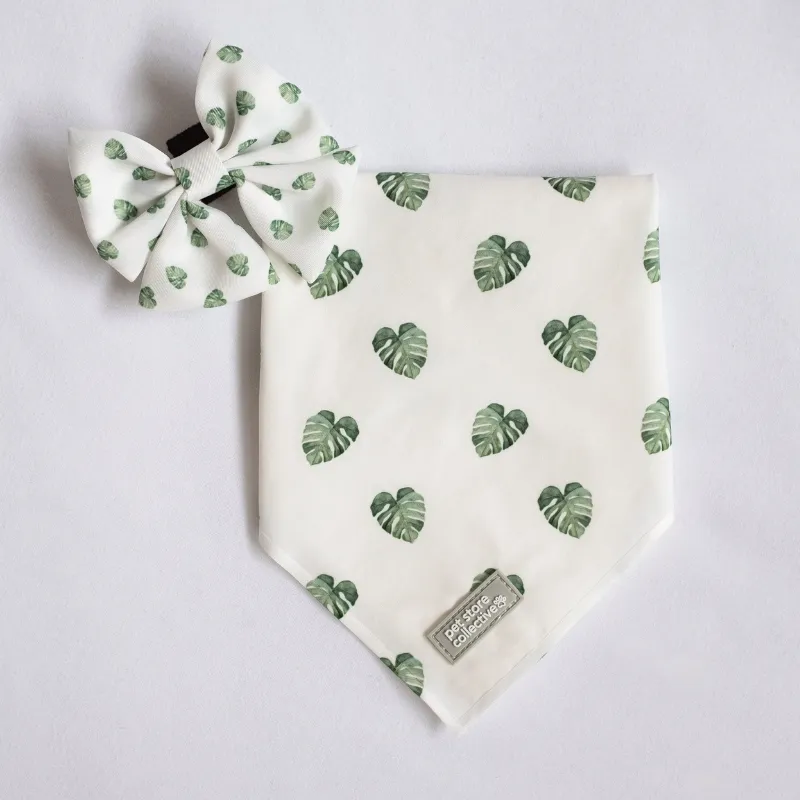 Tropical Monstera Pet Bandana & Bow Tie Set for Pets