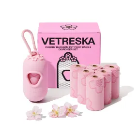 Vetreska - Cherry Blossom Pet Poop Bags & Dispenser Set (1 Dispenser   7 Rolls)