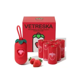Vetreska - Strawberry Pet Poop Bags & Dispenser Set (1 Dispenser   7 Rolls)