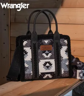 Wrangler Aztec Sherpa Tote Crossbody Bag - Black