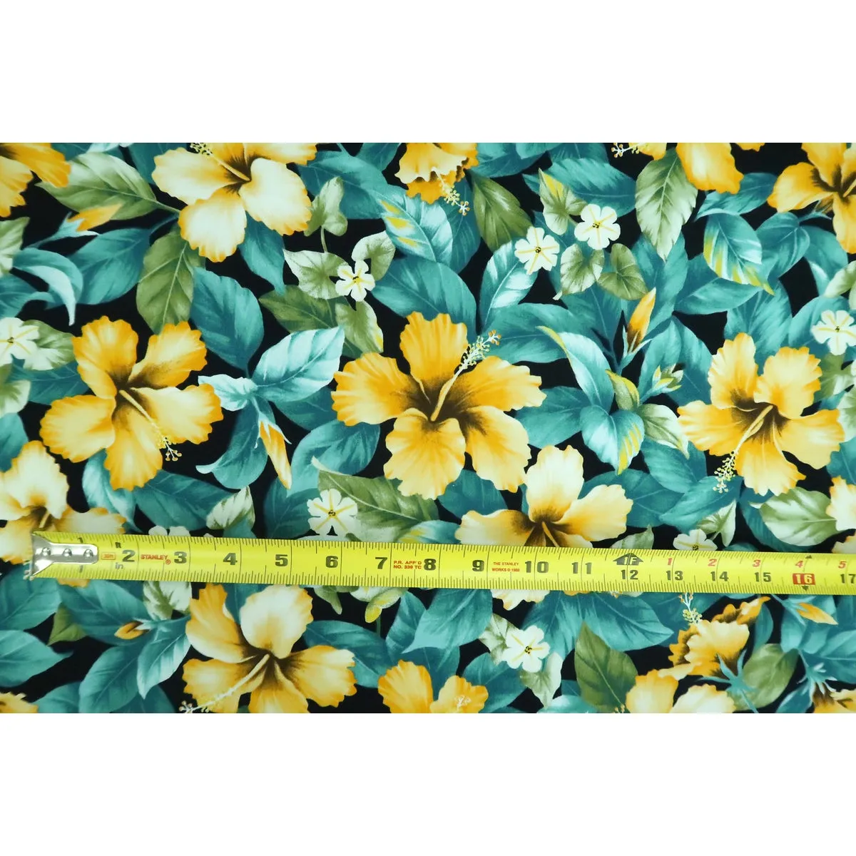 Yellow Hibiscus Garden Fabric | Teal