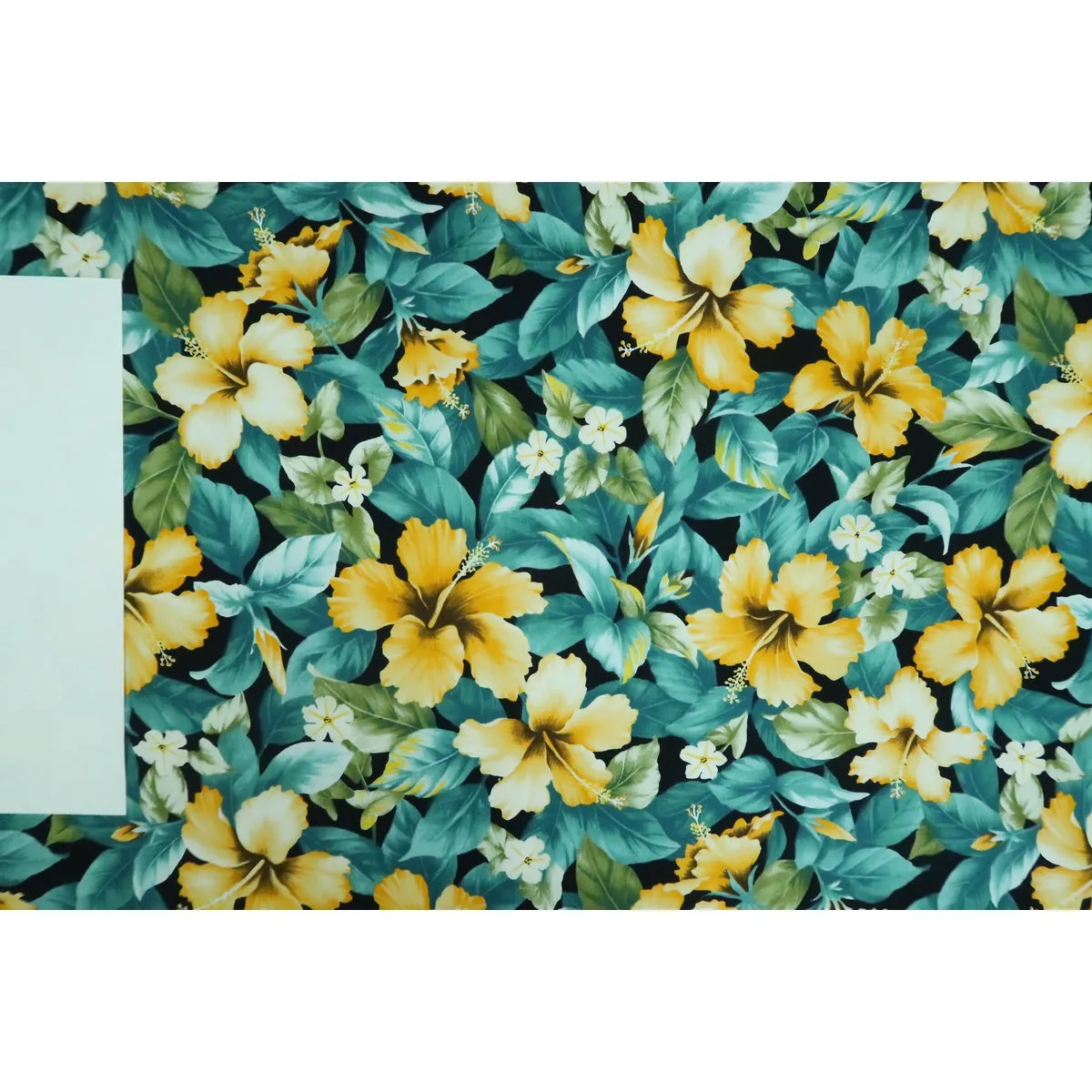 Yellow Hibiscus Garden Fabric | Teal
