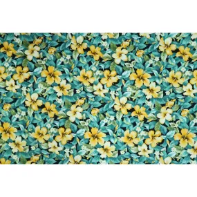 Yellow Hibiscus Garden Fabric | Teal